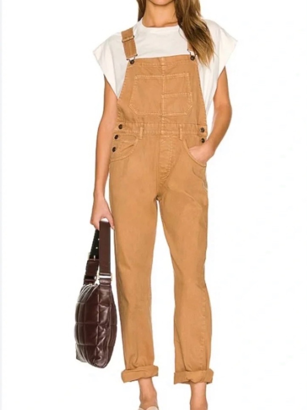 Free People We the Free Denim Ziggy Overalls Khaki sz. S